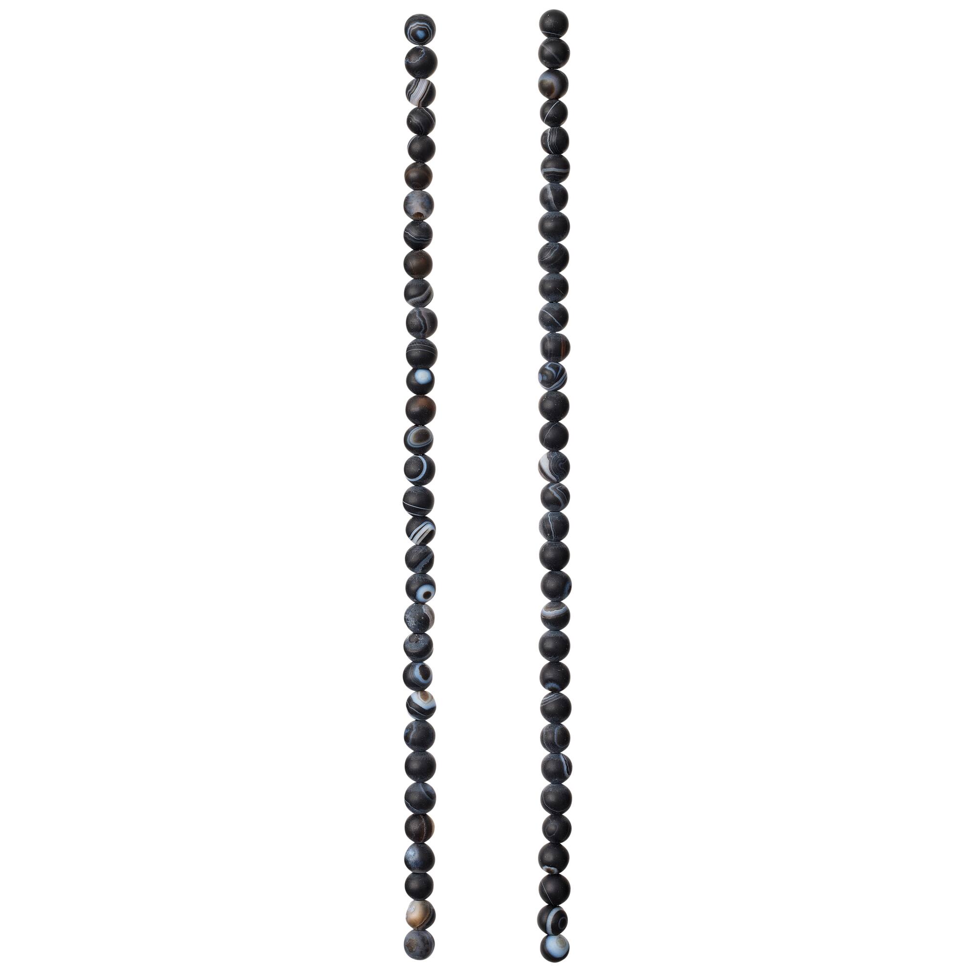 Black Matte Striped Agate Round Beads, 4mm by Bead Landing™